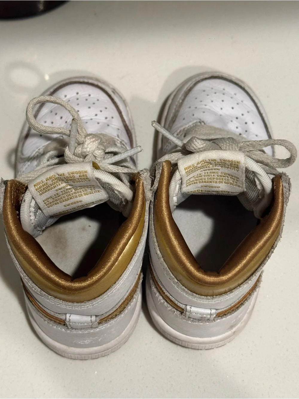 Nike Kids White and Metallic Gold High-Top Sneakers